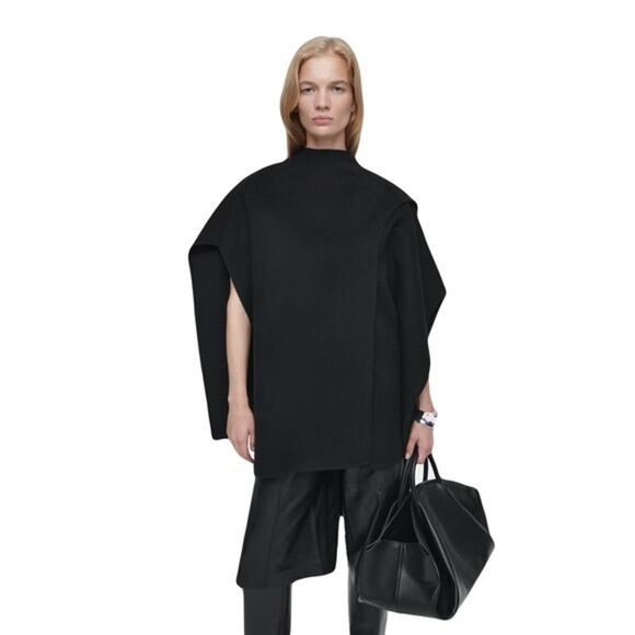 Nwot COS Cape Poncho Jacket Coat Cardigan One-Size Black Wool-blend Slit-sides - Picture 1 of 10